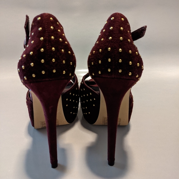 Bebe Burgundy Studded Stilleto Platform Heels 8 - Picture 2 of 4